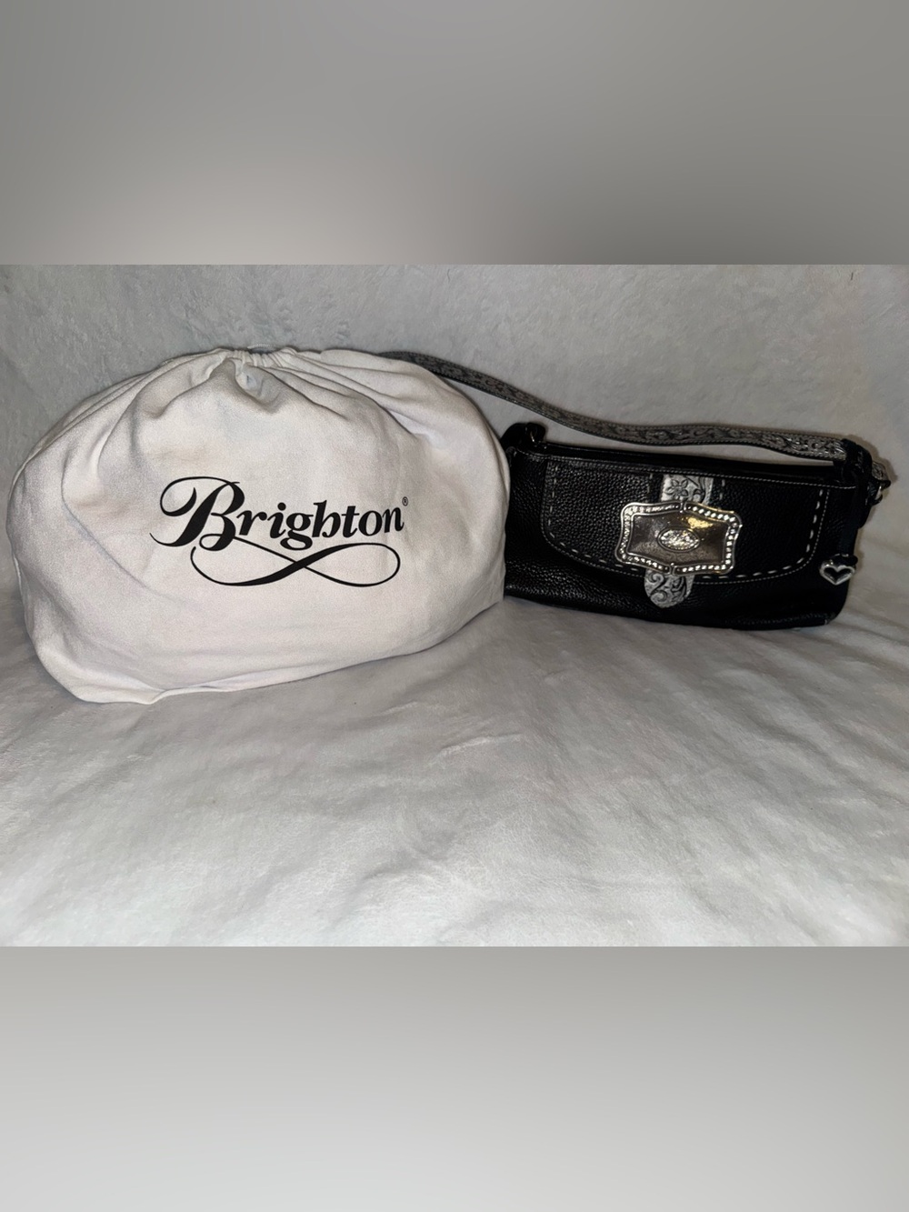 Brighton Black Leather Shoulder Clutch with front magnetic pocket and key clip